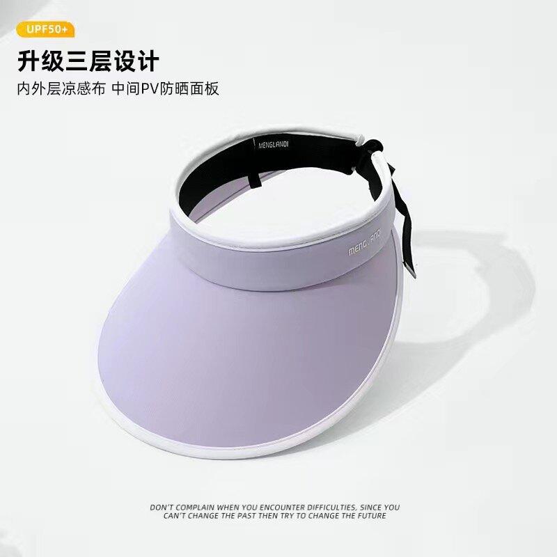 Large brim empty top sun protection hat women's summer ice silk UV protection sun hat cycling sun hat tide