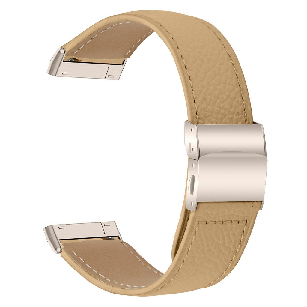 For Fitbit Versa 4/Sense 2 Genuine Leather Watch Band with Starlight Connector Turtle Back Buckle