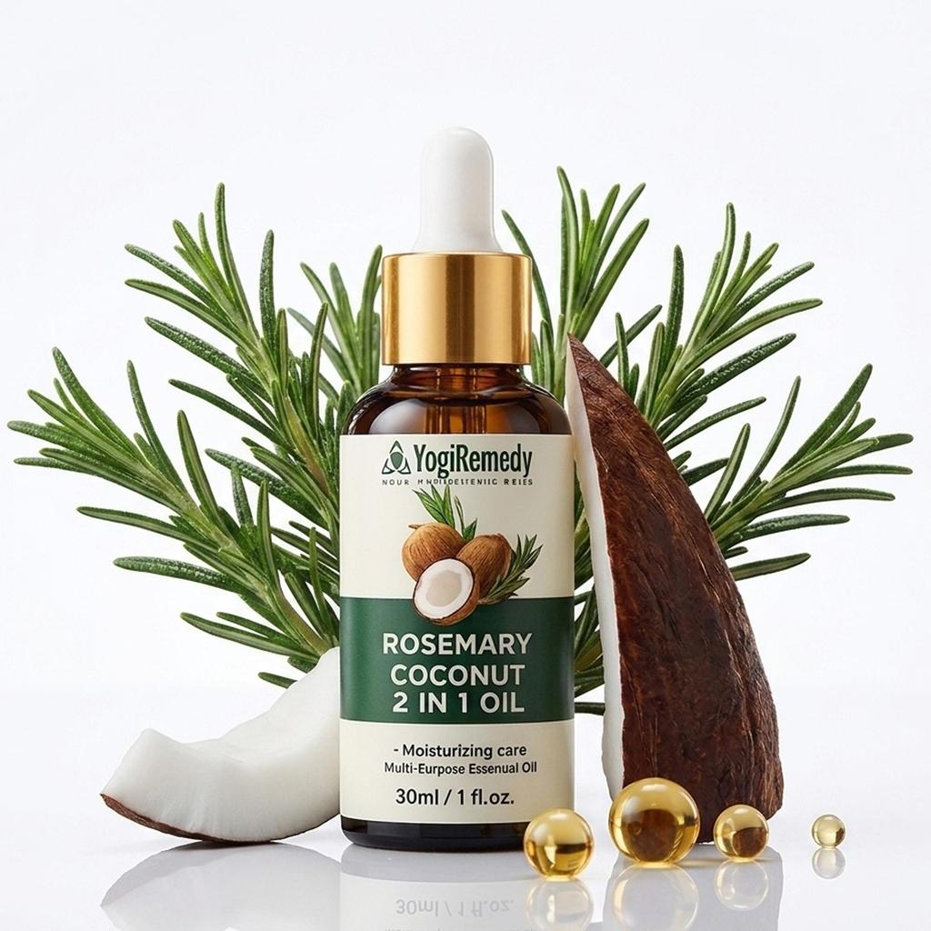 Natural Rosemary Coconut 2-in-1 Oil | Moisturizing Multi-Purpose Essential Oil 30ml, Pack 2