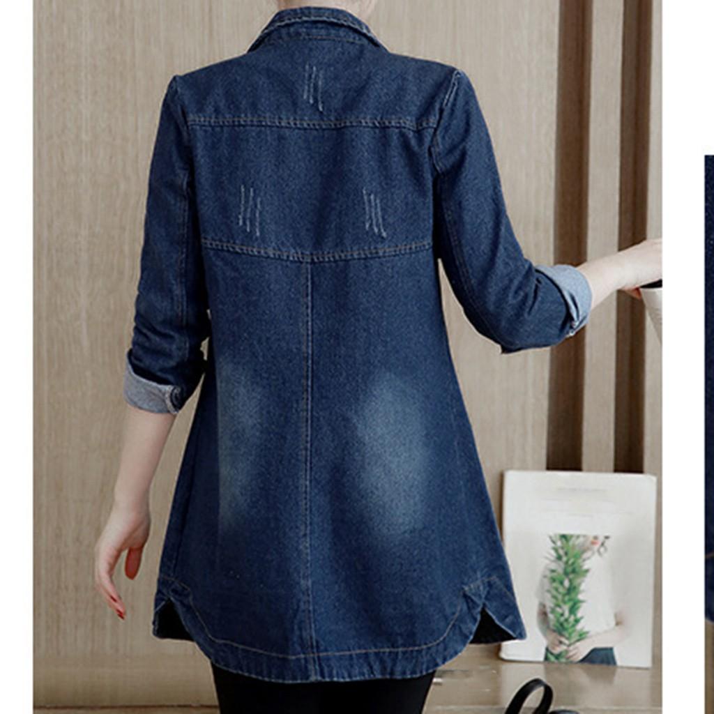 Plus Size Fashion Lapel Women Casual Denim Buttons Vintage Jeans Jacket Cardigan
