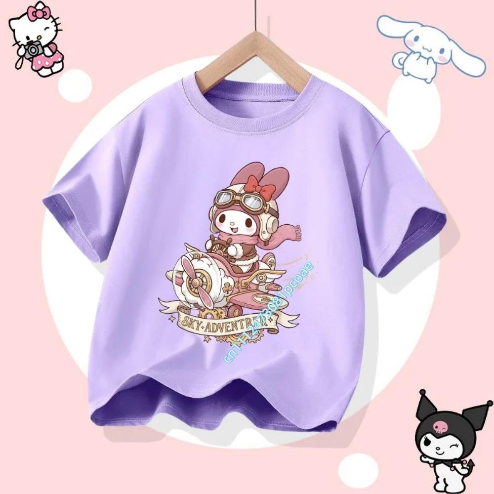 2026 Kuromi's new children's  short-sleeved girls' casual top, summer T-shirt, featuring Sanrio series cartoon prints