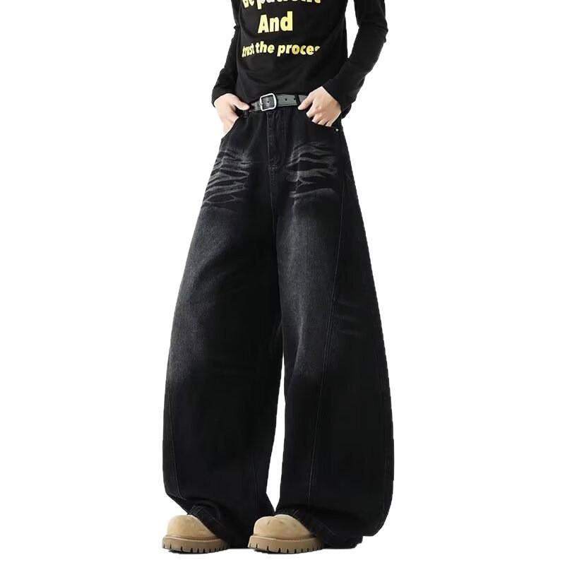 American high street wide-leg jeans men's spring and autumn loose straight casual trousers men's pants washed retro men's pants