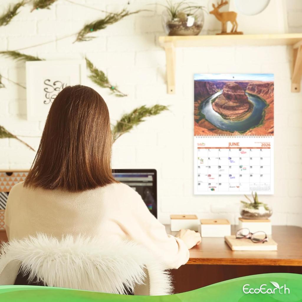 EcoEarth - Biodegradable 11x17 Inch - Open - 12-Month Vertical Hanging Wall Calendar - National Parks - 2026 Monthly Calendar