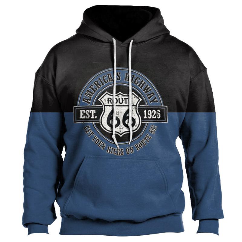 Vintage Hoodie Route 66 3d Moto Print Hoodies Fashion Hoodies Streetwear Casual Jacket Sweatshirts For Men Oversize Sweatshirt