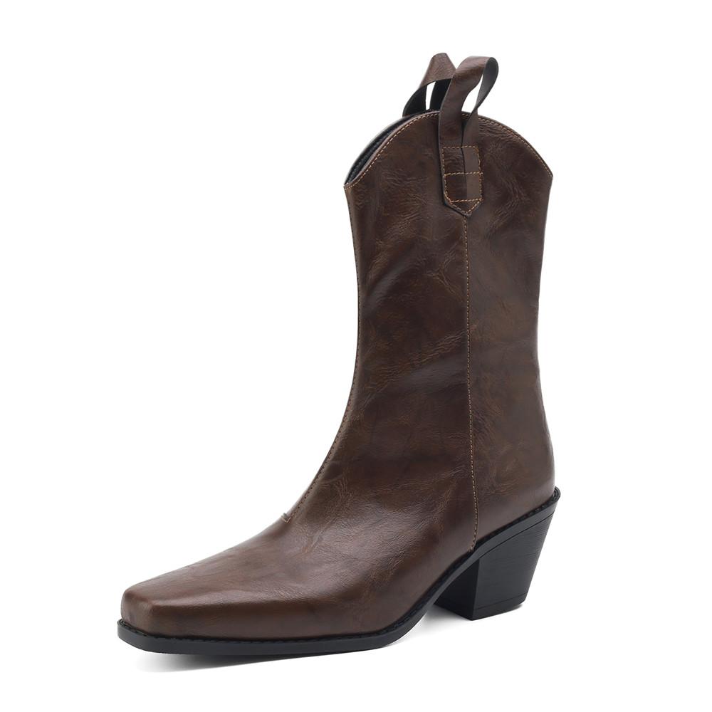 New Women Wedge Boots High Heel Ankle Boots Winter Pointed Cowboy Boots Fashion Western Booties Woman Shoes Size 34-43