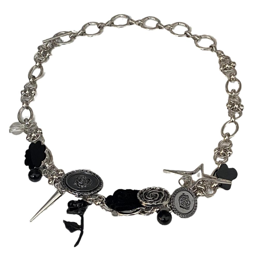 Thorns Rose Chinese Punk Edelweiss Titanium Steel Necklace Heavy Industry Button Clavicle Chain Collar Accessories Versatile Necklace Tide
