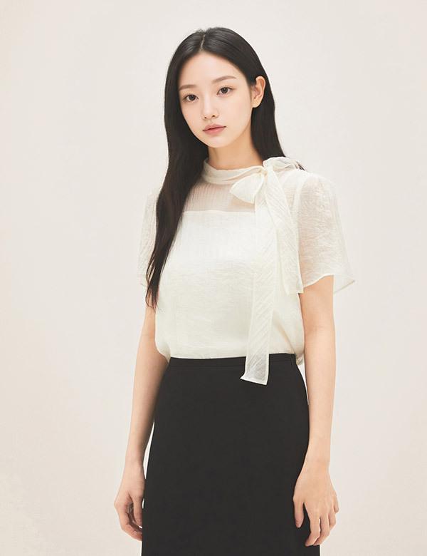 ROEM See-Through Ribbon Tie Blouse Rmblg26Rt5
