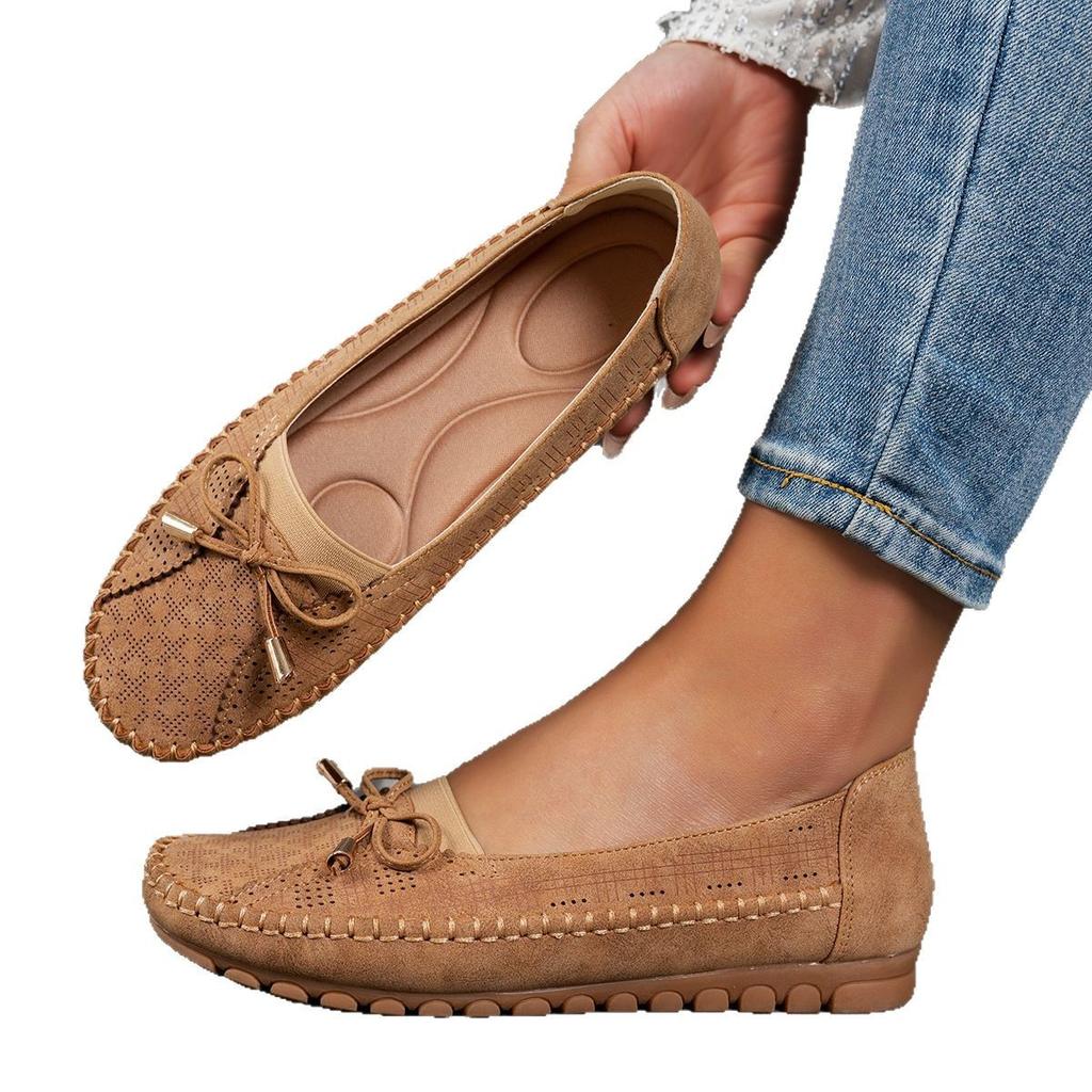 Stitching Bow Solid Color Women's Flat Loafers
