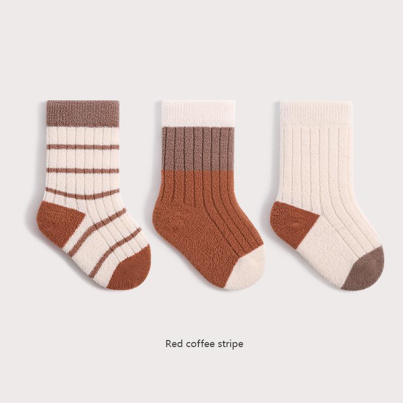 3 Pary/Partia Zimowy Pogrubiony Zestaw Skarpetek Dziecięcych Ciepłe Dziecięce Skarpetki Średniej Długości W Paski Skarpetki Dziecięce Na Prezent Dla Dziecka