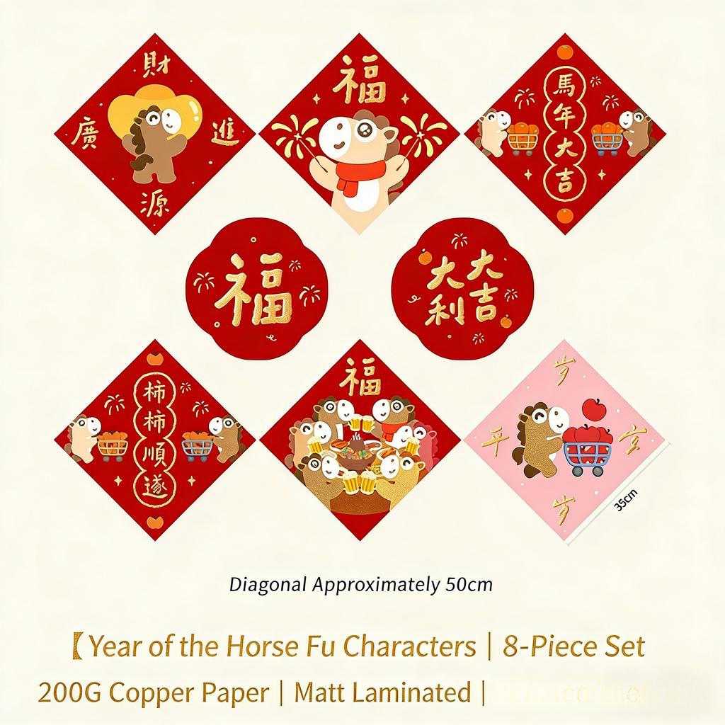 2026 Year of The Horse Large Fu Character Door Sticker Creative Cartoon Chinese New Year Decoration Spring Festival Window Decal