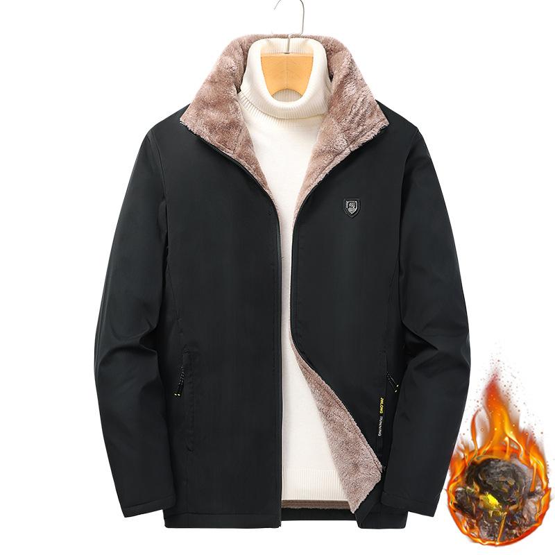 

Мужская повседневная куртка с флисовой подкладкой — теплая, свободного кроя, с воротником-стойкой, для осени и зимы, доступны большие размеры 8XL чёрный