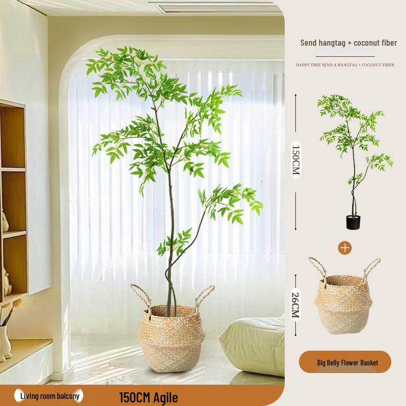 High-End Nandina Domestica Floor-Standing Faux Green Plant for Indoor Decoration