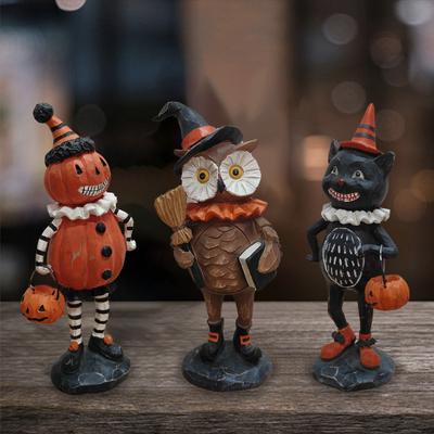 Ein neuer Stil Halloween Puppen Dekorationsartikel, Schnitz Eule Schwarze Katze Statue, Halloween Heim Innen- und Außengartendekorationen