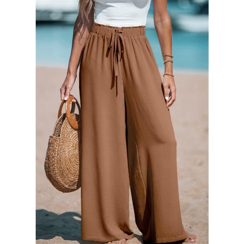 Breathable Women's High-Waist Wide-Leg Pants Adjustable Drawstring Waist Loose Comfortable Fashion Pants