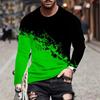 Round Neck 3D Gradient Printed Top Casual Long Sleeved Men's T-shirts - Soft Medium Stretch Polyester Fabric Spring and Autumn Relaxed Fit Clothing