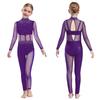 Jenter Danseopptreden Jumpsuit Helkropps Leotard Langermet Mock Neck Mesh Patchwork Nøkkelhullrygg Bodysuit