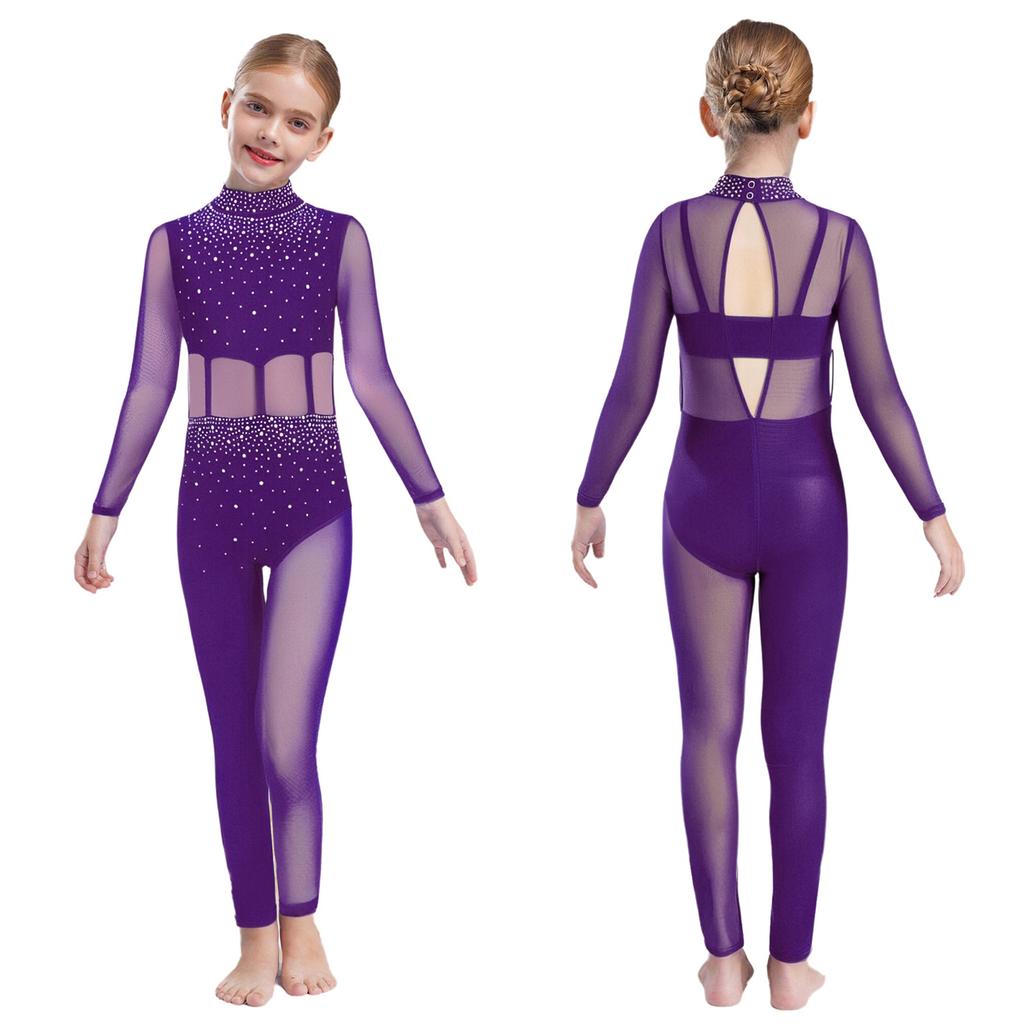 Jenter Danseopptreden Jumpsuit Helkropps Leotard Langermet Mock Neck Mesh Patchwork Nøkkelhullrygg Bodysuit