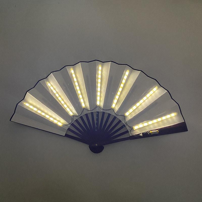 Foldable Hand Fan With Led Light Glowing Fluorescent Discoloration Fan For Night Performance Dj Bar Club Room Party Decoration