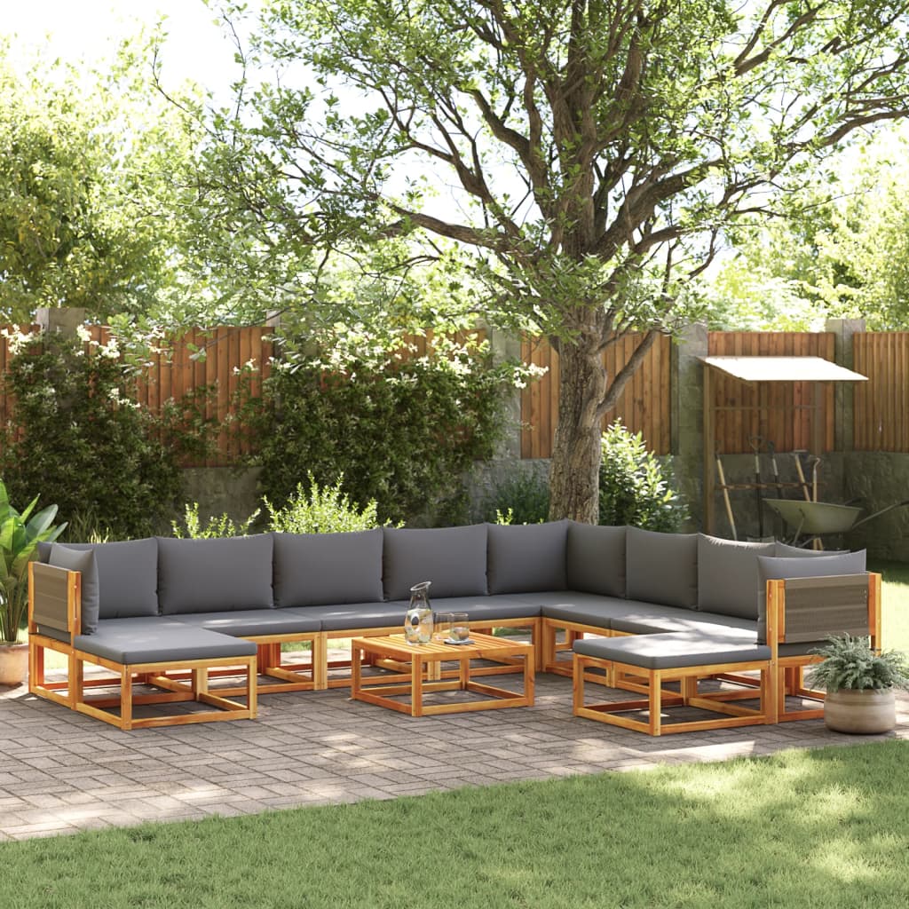 11 Pc Garden Sofa Set with Cushions Acacia Wood & Rope