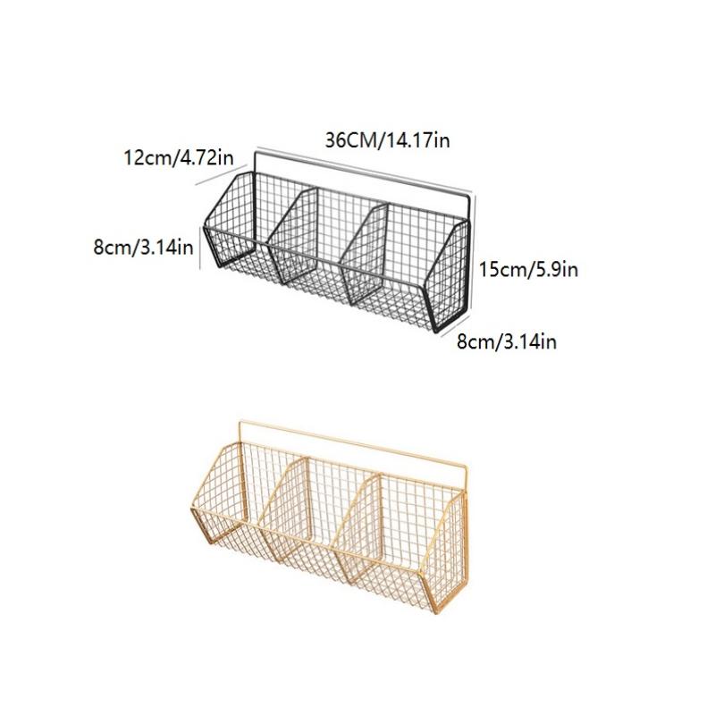 1/2/3 Grid Wall Mounted Kitchen Shelf Organizer Metal Rack Pantry Storage Garlic Ginger Basket Carbon Steel Hanging Wire Basket