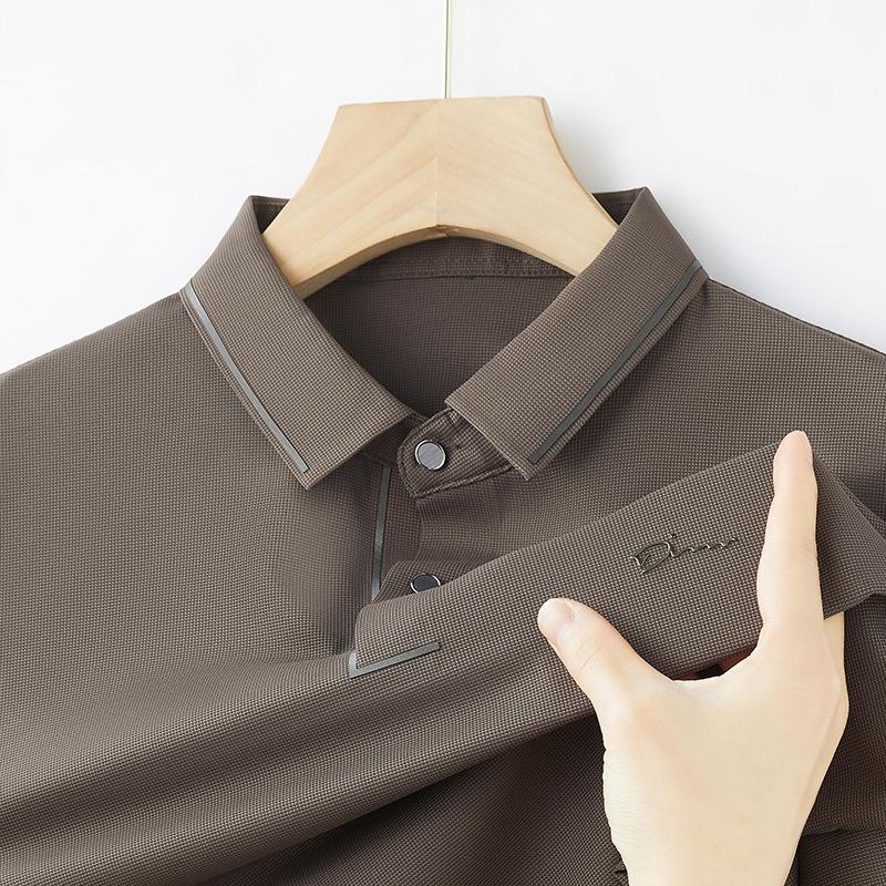 

Высококачественная мужская рубашка поло Ice Silk, бесшовная футболка с короткими рукавами, деловая повседневная однотонная рубашка поло с короткими рукавами и лацканами, мужская одежда L темно-коричневого