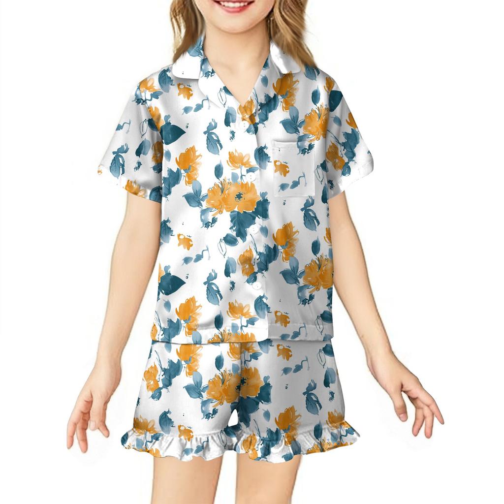 Children's Home Clothes Pajamas Set Short-sleeved Top Shorts Two-piece Set Outer Wear Play Cardigan Clothes