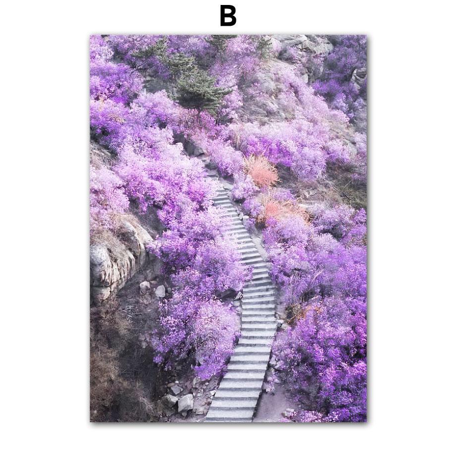 

Фиолетовый цветочный дом, винтажная камера-трамвай, лавандовая настенная живопись на холсте, Декор для гостиной, постеры и принты, настенные панно 50x80cm No Frame