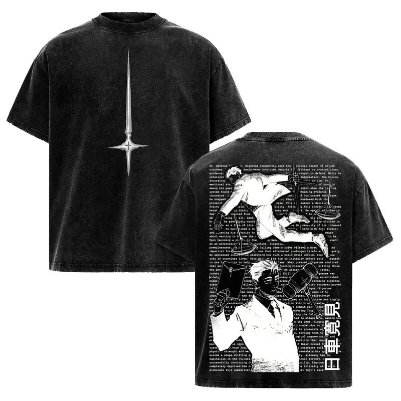 

Jujutsu Kaisen Hiromi Higuruma T-shirt For Men Women Clothing Anime Washed Oversized T Shirt Summer Short Sleeve Cotton Tee Tops S чёрный