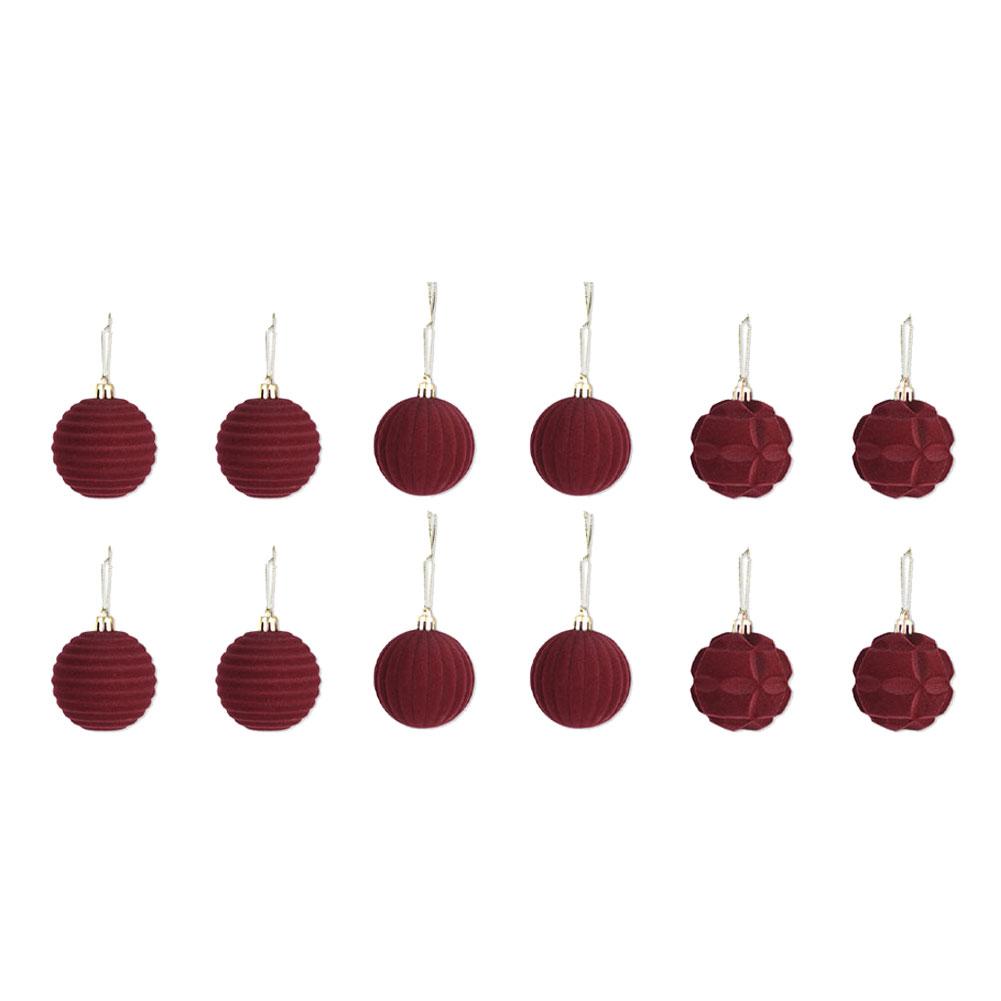 12pcs Velvet Flocked Christmas Ornaments Festive Hanging Balls For Xmas Tree, Table, Window Door Hanging Flower Wreath Decor