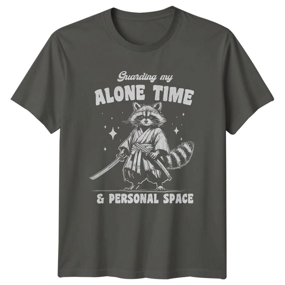 Guarding My Alone Time Personal TShirt Raccoon Samurai Introvert Birthday S