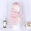 Perruque synthétique rose bouclée longue avec frange, cheveux naturels pour femmes, perruques de Cosplay mignonnes Lolita résistantes à la chaleur
