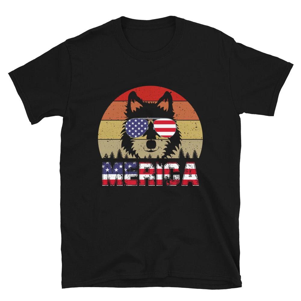 Merica Husky July 4th of July USA US Flag T-Shirt S