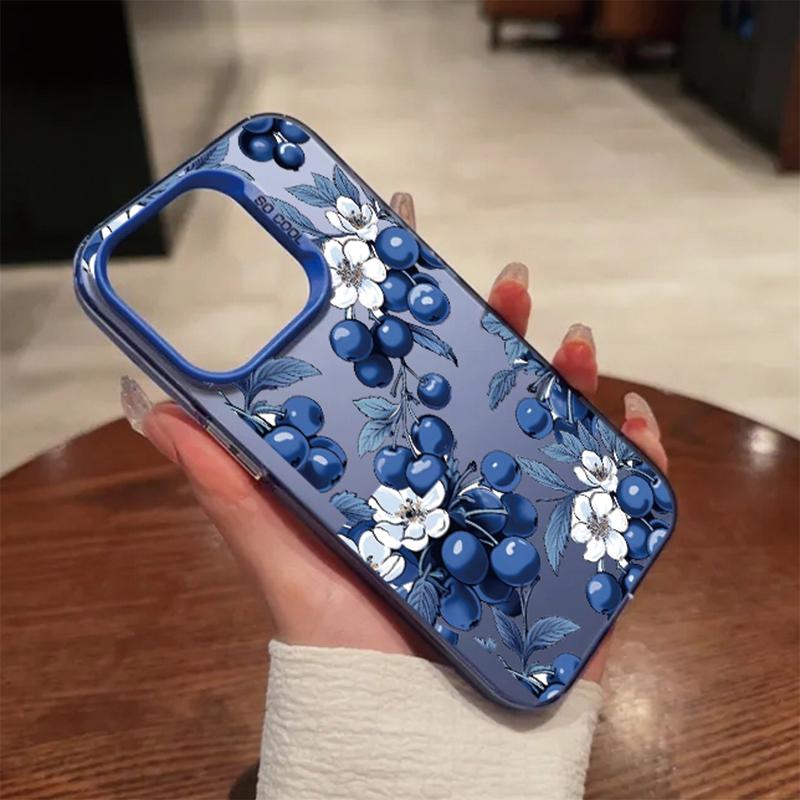 Cute Blue Flowers Case For iPhone 16 Samsung A55 M35 S24 FE Xiaomi Redmi Note 13 Pro 14C Huawei Honor 200 Shockproof Phone Bumper Anti-Scratch Cover