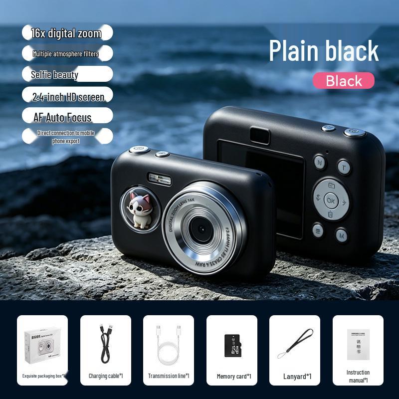 Cute Cat Retro Digital Camera with One-Click Photo Output, 16x Zoom, and Large Aperture