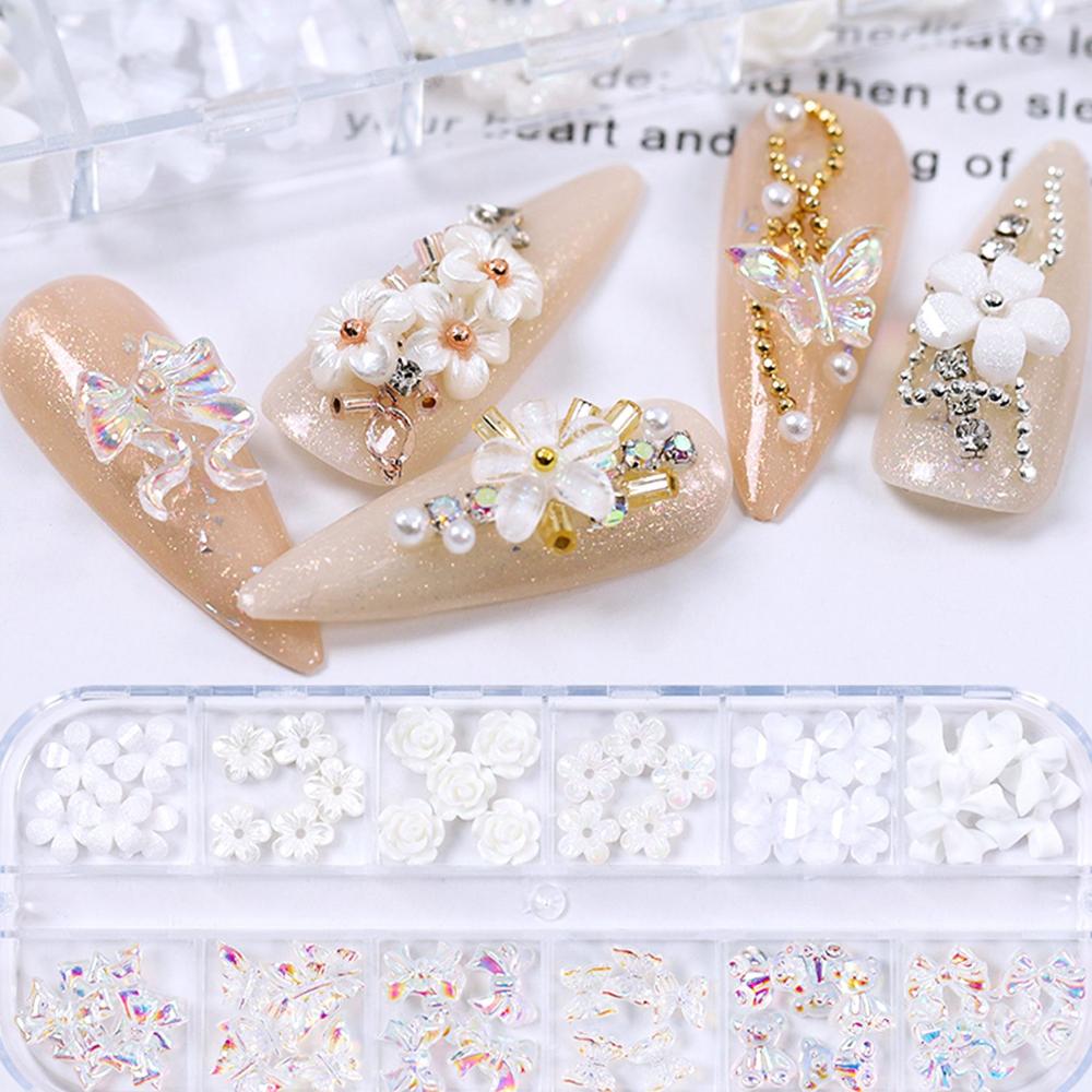 Set Bow DIY Nail Art Rhinestones Kit White Flower Nail Art Charms Multi Shaped Jelly Bear Shape