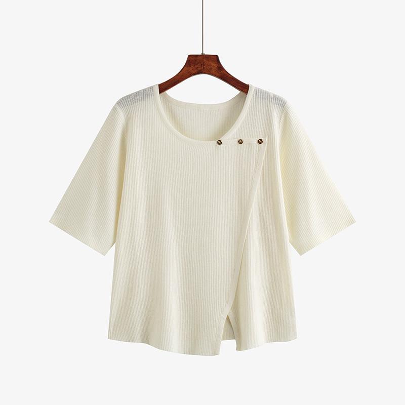 

Плюс Размер Женская Дизайн Sense Slit Уличная Одежда с Коротким Рукавом и Трикотажным Верхом XXXL абрикосовый