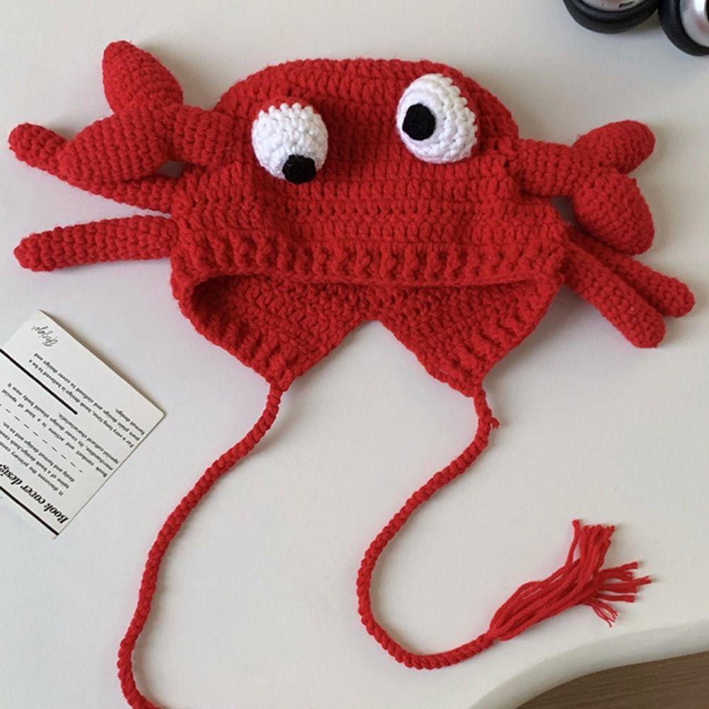Korean Crab Pullover Cap Eyes Drawstring Hat Funny Crab Beanies Hat  Apparel Accessories