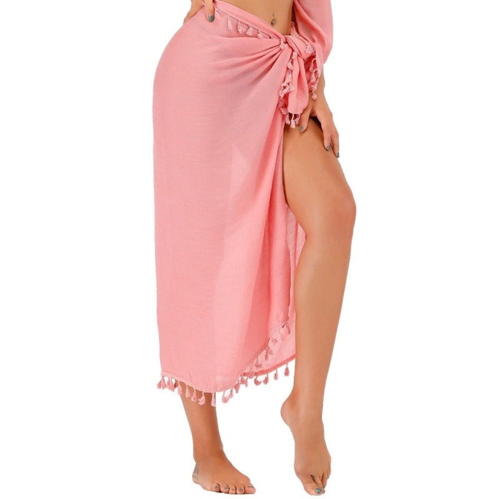Solid Color Bikini Cover Up Sheer Design Sarong Beach Towel  for Women Seaside Holiday