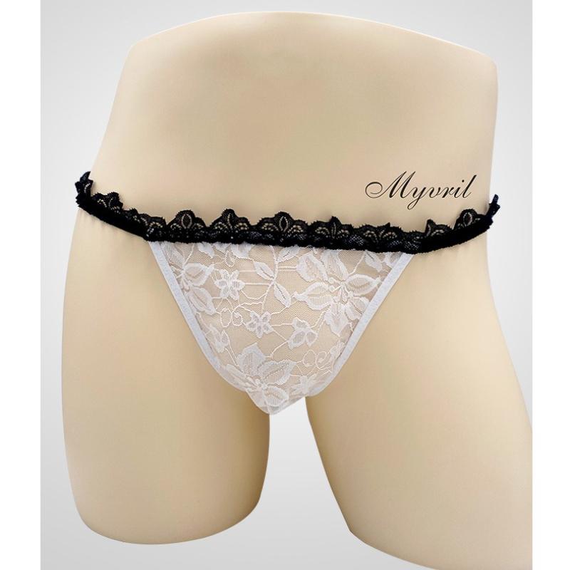 Gay Floral Lace Transparent G-String Sexy T-Pants Pseudo-Girl Men Sex Underwear Sissy Lingerie Erotic Male Bugle Pouch Underpant