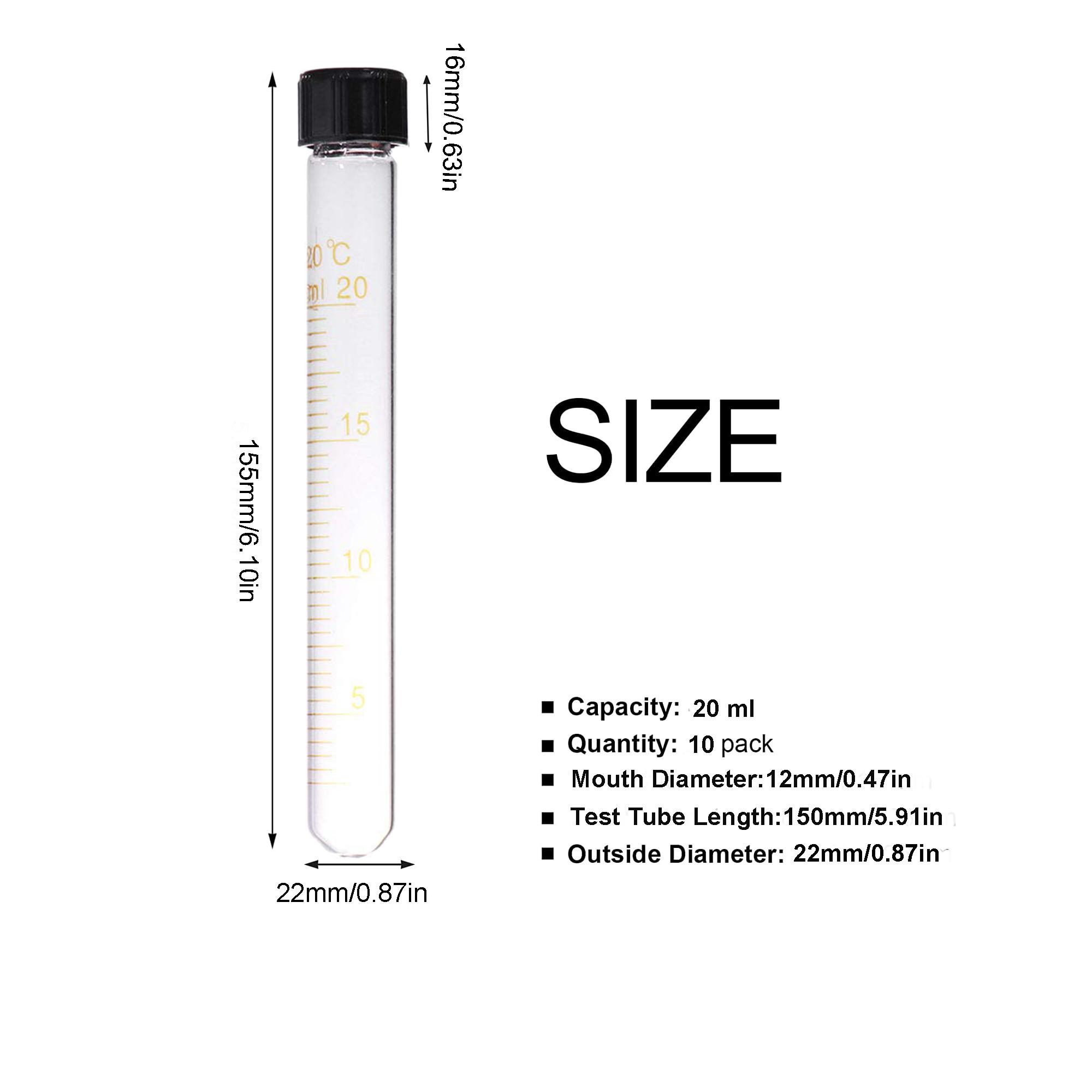 

Лот(5) 5-50 мл Лабораторна прозора скляна пробірка з круглим дном і градуйованою кришкою 20mlx5pcs