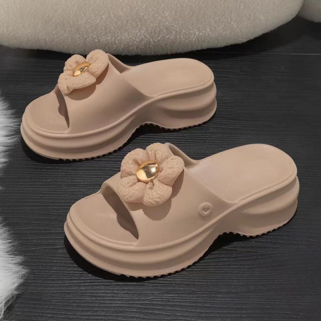 EVA high heel women's slippers summer home indoor soft bottom high elastic slippers bathroom bath cool slippers wedge heel