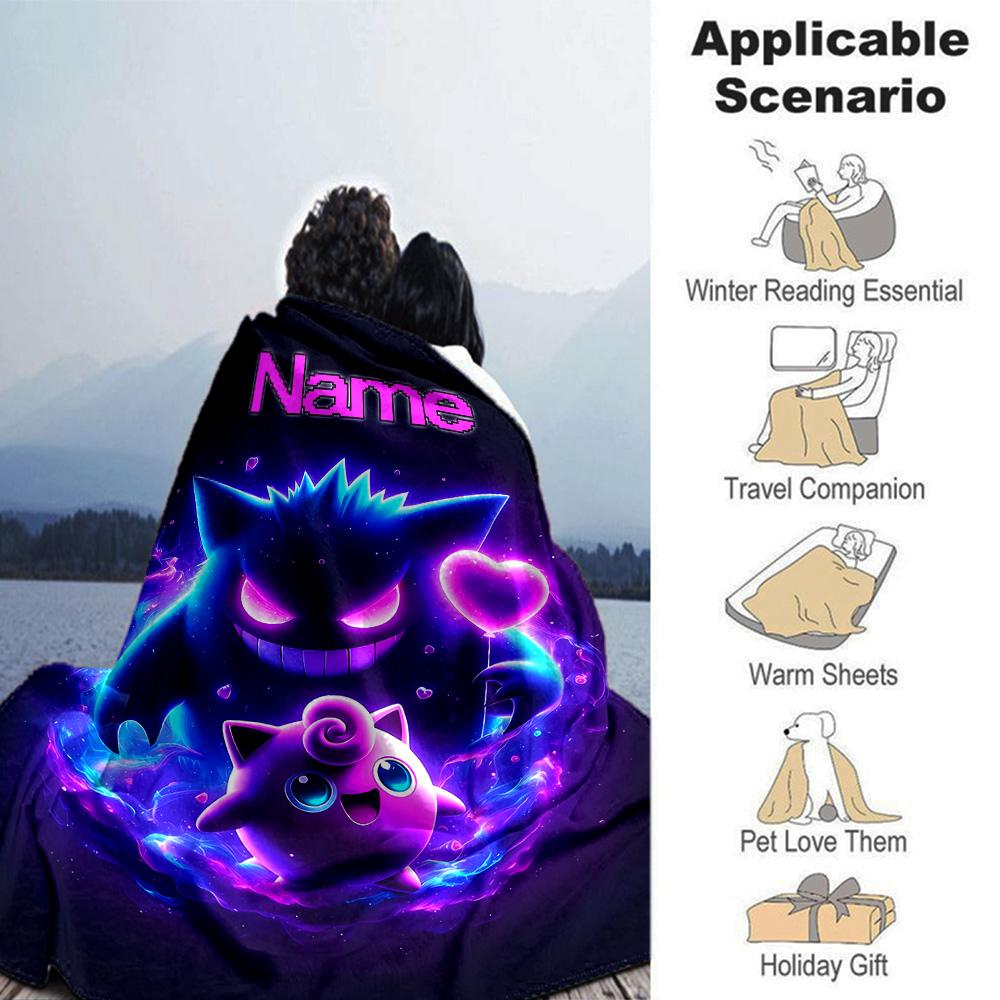 Customiz Name Personality Pokémon Gengar Blanket Soft &Warm Sofa Office Bed Travel Lunch Break Blanket, Gift Suitable All Seasons
