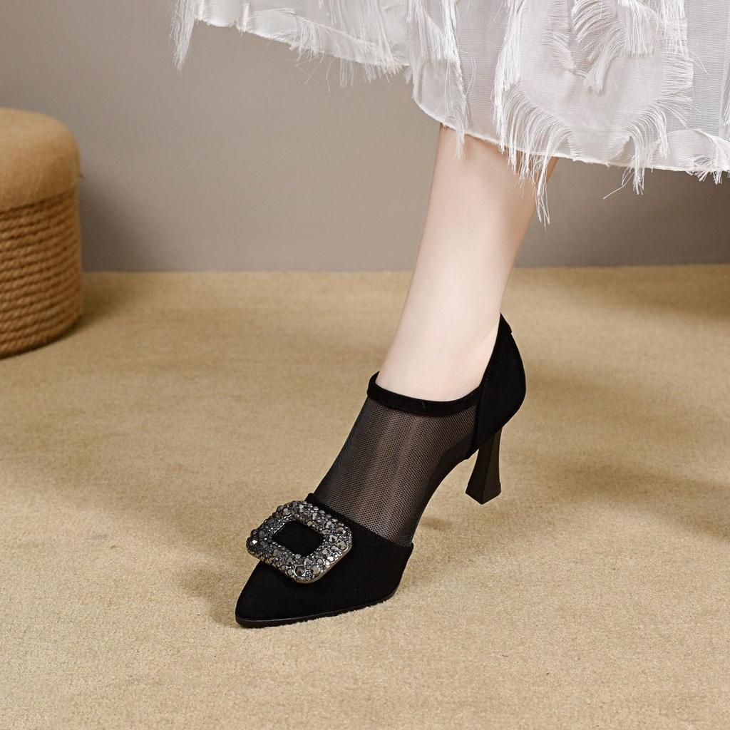 Mesh summer mesh shoes, foreign temperament, hollow thin heels, sandals, versatile and thin mesh pointed high heels