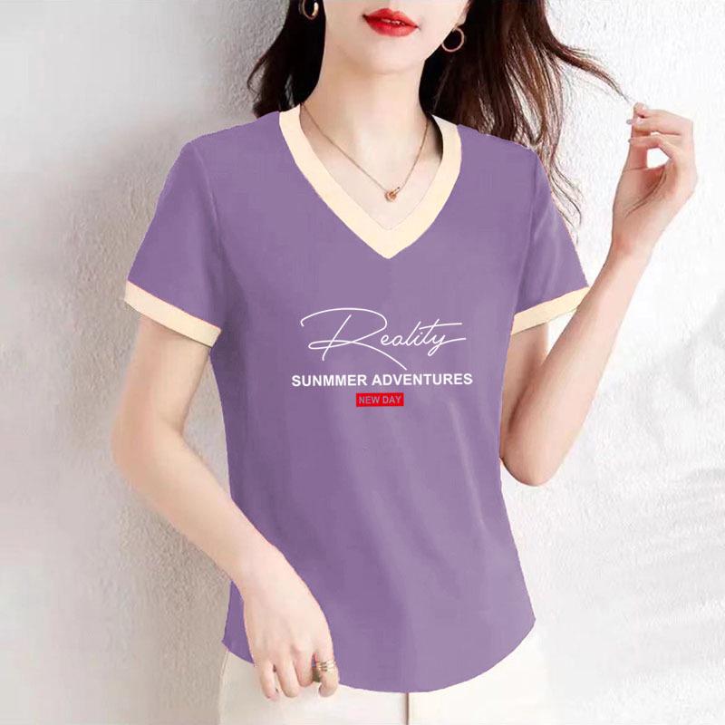 

Women s Summer Cotton Short Sleeve T-Shirt: Straight Shoulder, Loose Fit, Korean & Hong Kong Style, Color Block, Versatile Student Design. L [90-105 lbs]