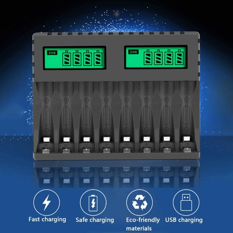 Battery Charger Intelligent Lcd Indicator Short Circuit Protection for AA/AAA Rechargeable Battery Charger 8 Slot