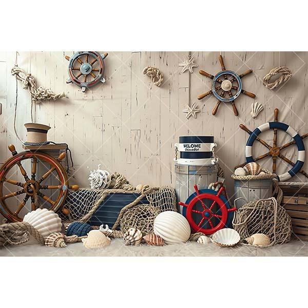 Summer Nautical Photography Background Underwater Pirate Wood Board Sailboat Rudder Boy Kids Birthday Party Decor Photo Backdrop