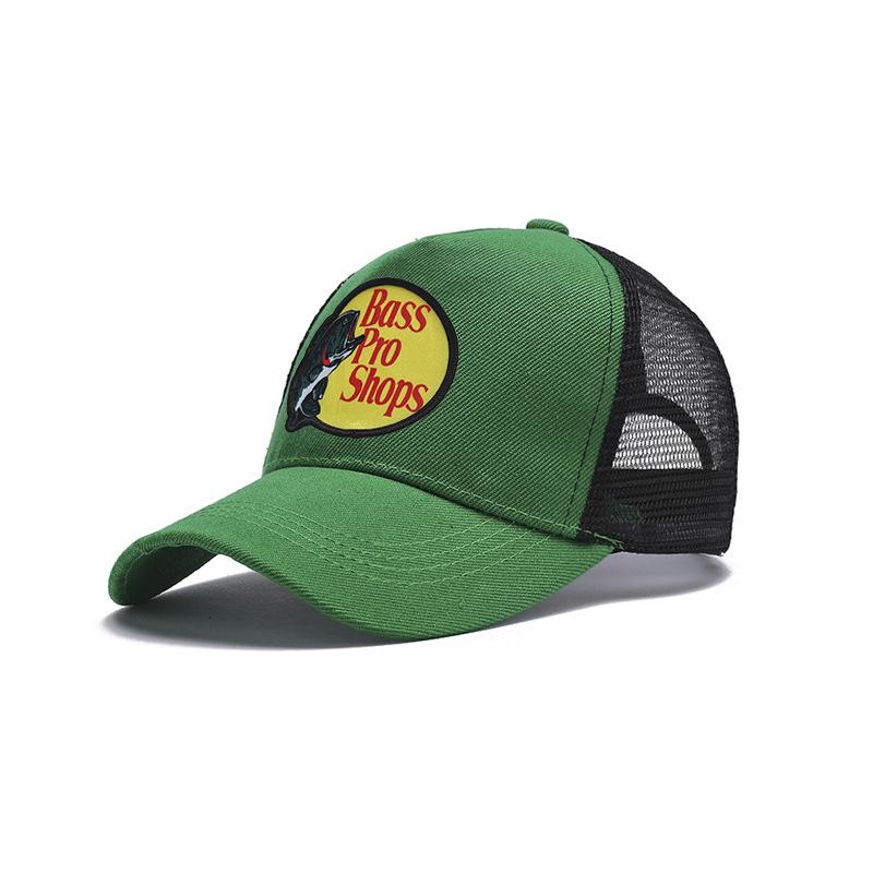 Bass embroidered mesh baseball cap, color-blocked baseball cap, men's summer breathable truck hat, high-top sun hat