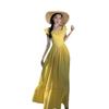 Yellow Small Flying Sleeves Square Neck Suspender Dress Children's Summer New French Seaside Vacation Waist Dress