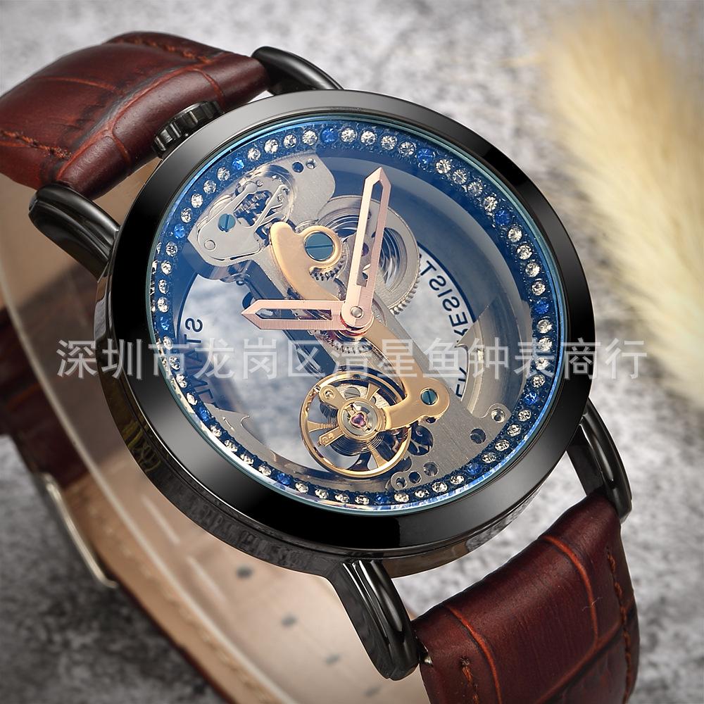 Light Luxury With Brick Men'S Automatic Hollow Mechanical Watch Large Dial Simple And Fashionable