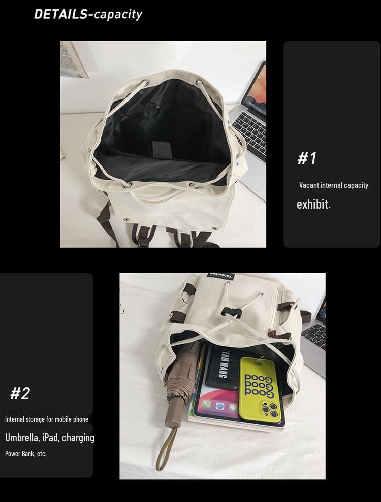 Unisex Canvas Backpack for Students - 15.6 Inch Laptop Bookbag with Drawstring Flap